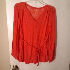 Motherhood Maternity Top Deep Coral Pink Lace Feminine Shirt Blouse  M Casual